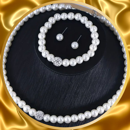 Elegant 4 pcs set of faux pearls of necklace bracelet and ears rings.