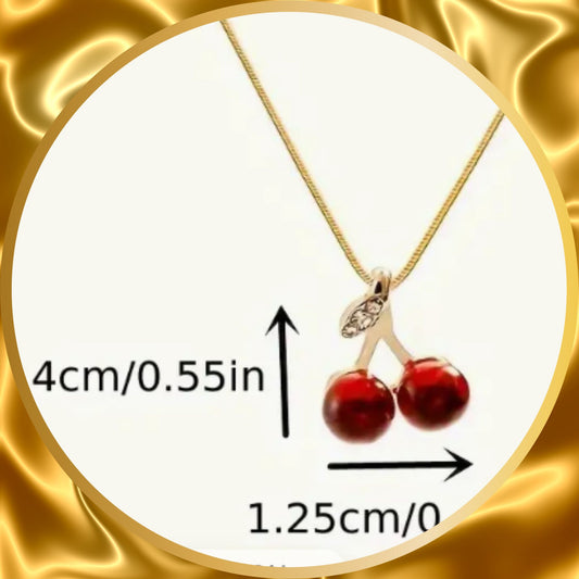 a small pair of red cherry pendent stainless steel necklace.