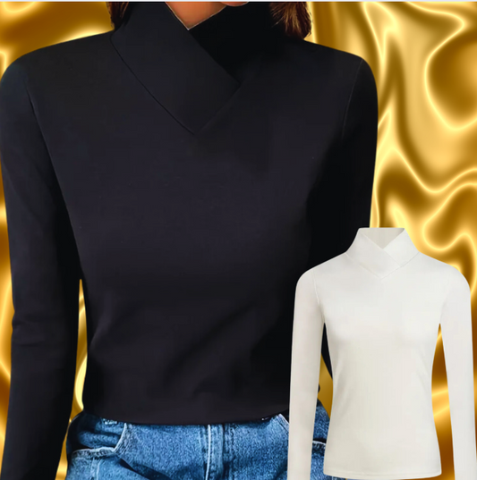 Soft 95% polyester mock turtle neck available in black and white.