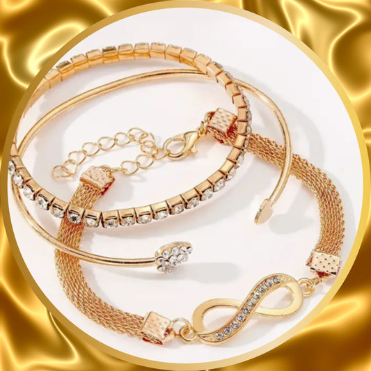 High Quality Elegant 3 pcs Rose Gold Stainless Steel Bracelets