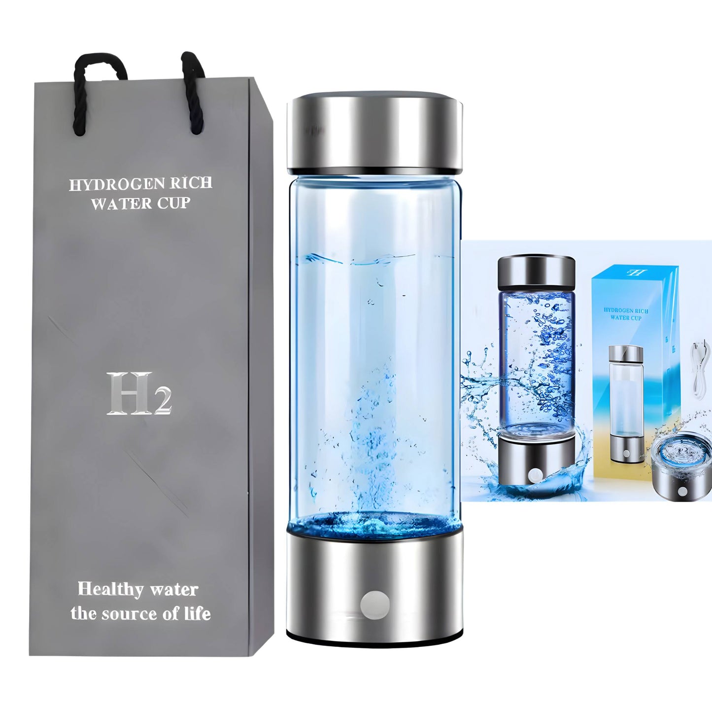 Hydrogen rich antioxidant water bottle bpa food grade borosilicate glass