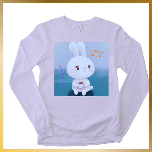 cute snow white bunny said Just one Bite long sleeve white shirt while holding a mug of coffee