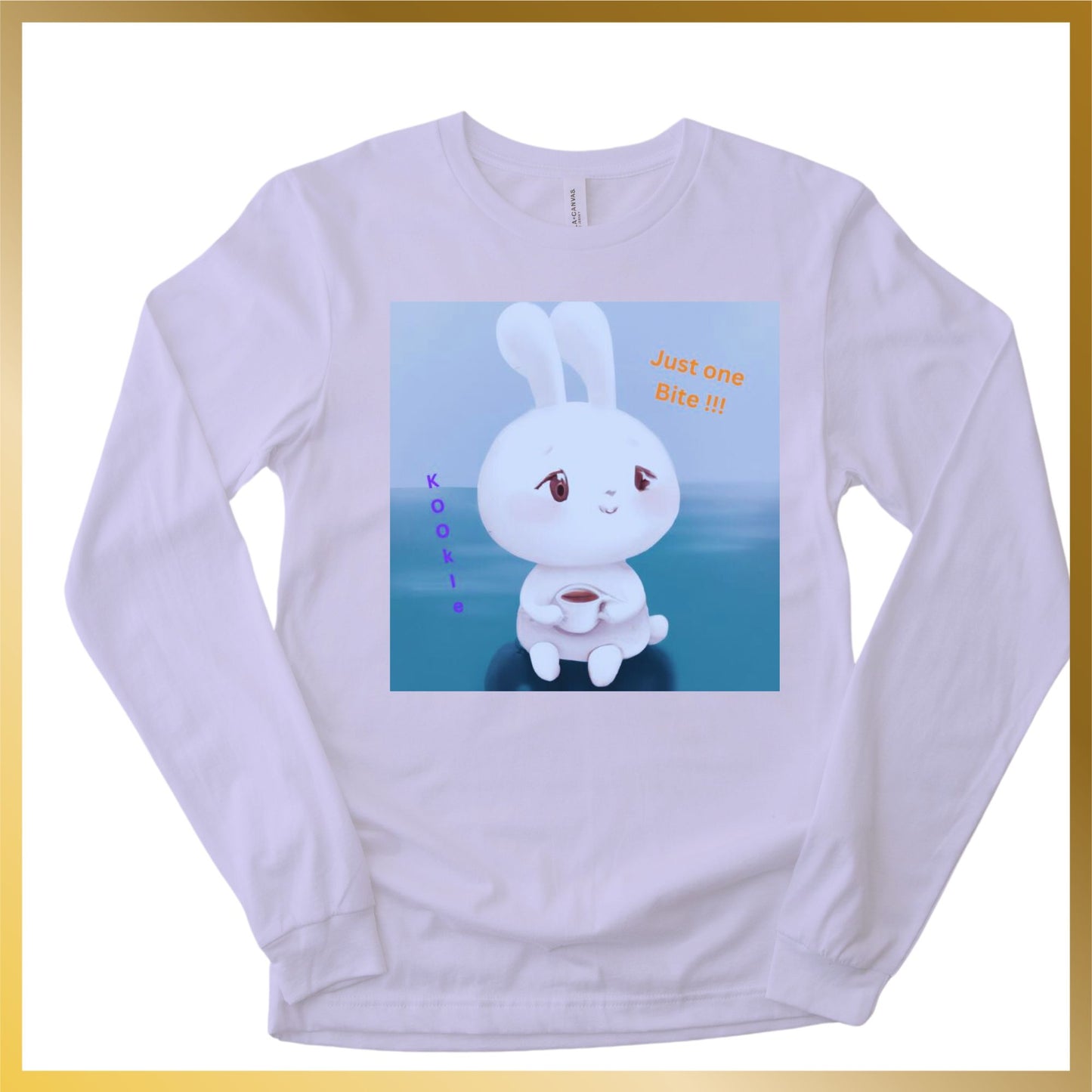 cute snow white bunny said Just one Bite long sleeve white shirt while holding a mug of coffee