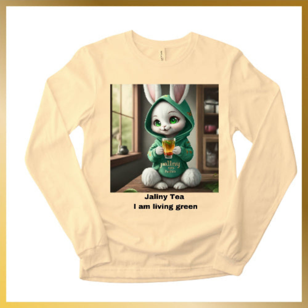 Long Sleeve Shirt of Snow White Bunny Anime Drinking Tea "I am living green"