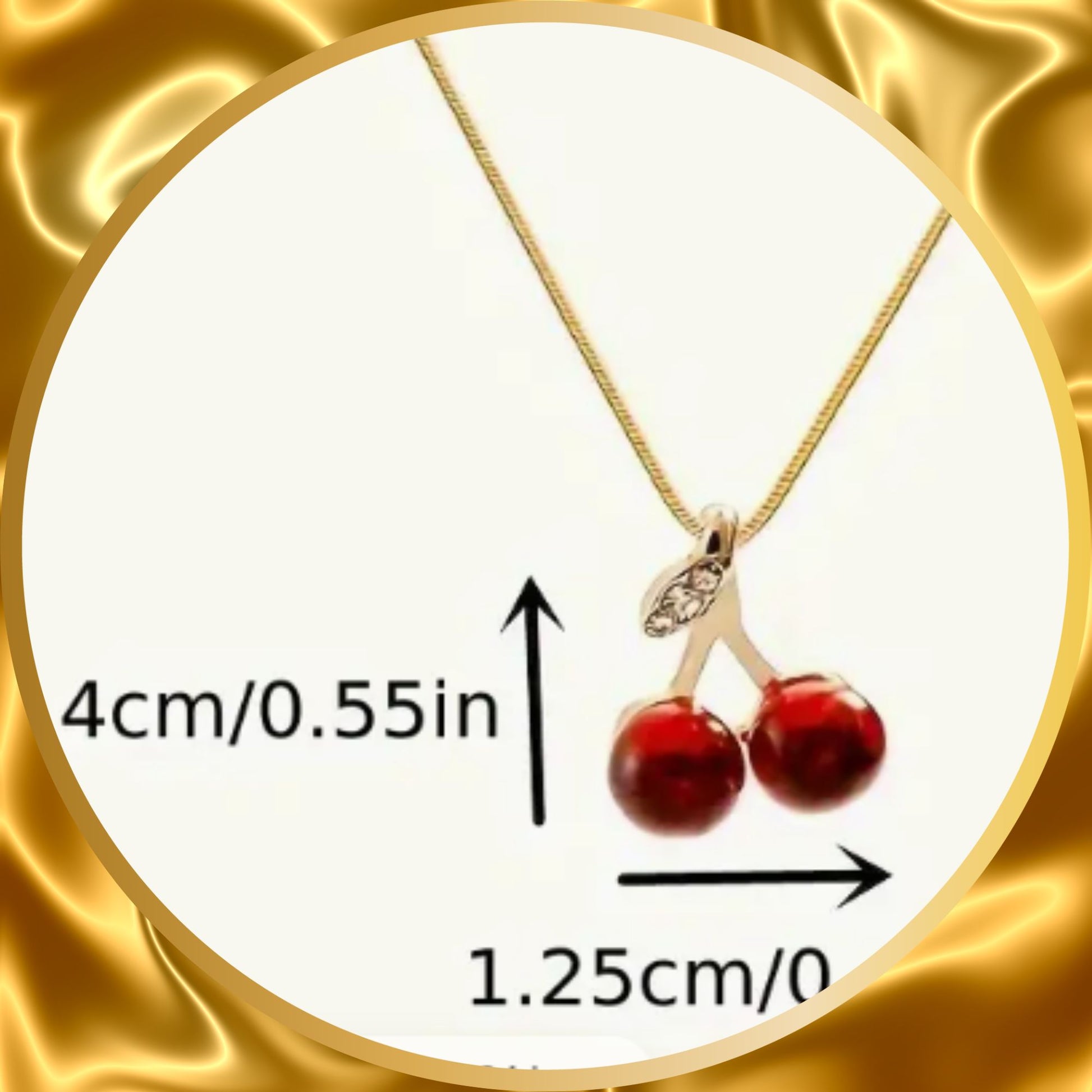 a small pair of red cherry pendent stainless steel necklace.