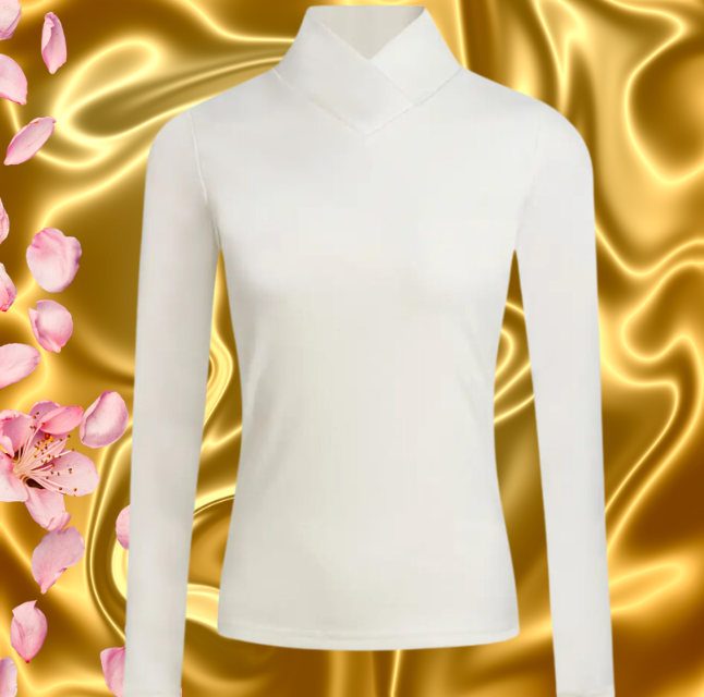 White Long Sleeve Mock Turtle Neck, made with polyester and elastane so soft, one touch and you would fall in love