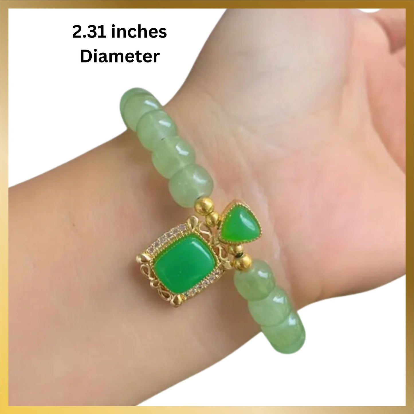 Lucky Natural Green Jade With Gold Plated Pendant Bracelet