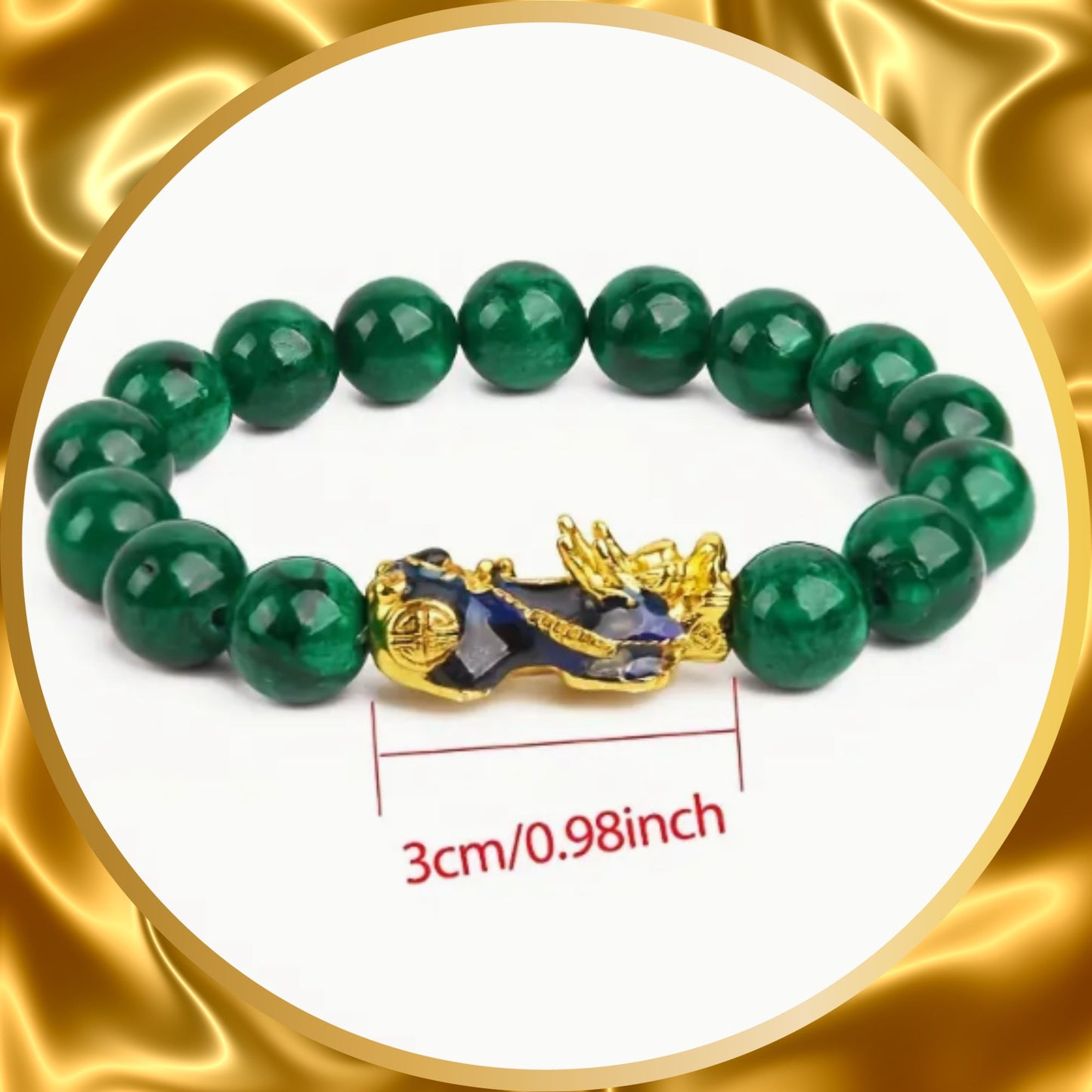 Lucky Wealth Pixiu Bracelet, Amulet Jade Bead Bracelet Unisex Malachite Stone With Gold Plated Green Dragon Pixiu