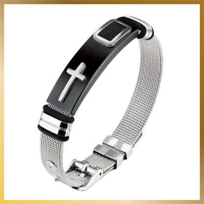 New Men Trendy Stainless Steel Gold Cross Bangle, Non-Tarnish, Water Proof Fashion