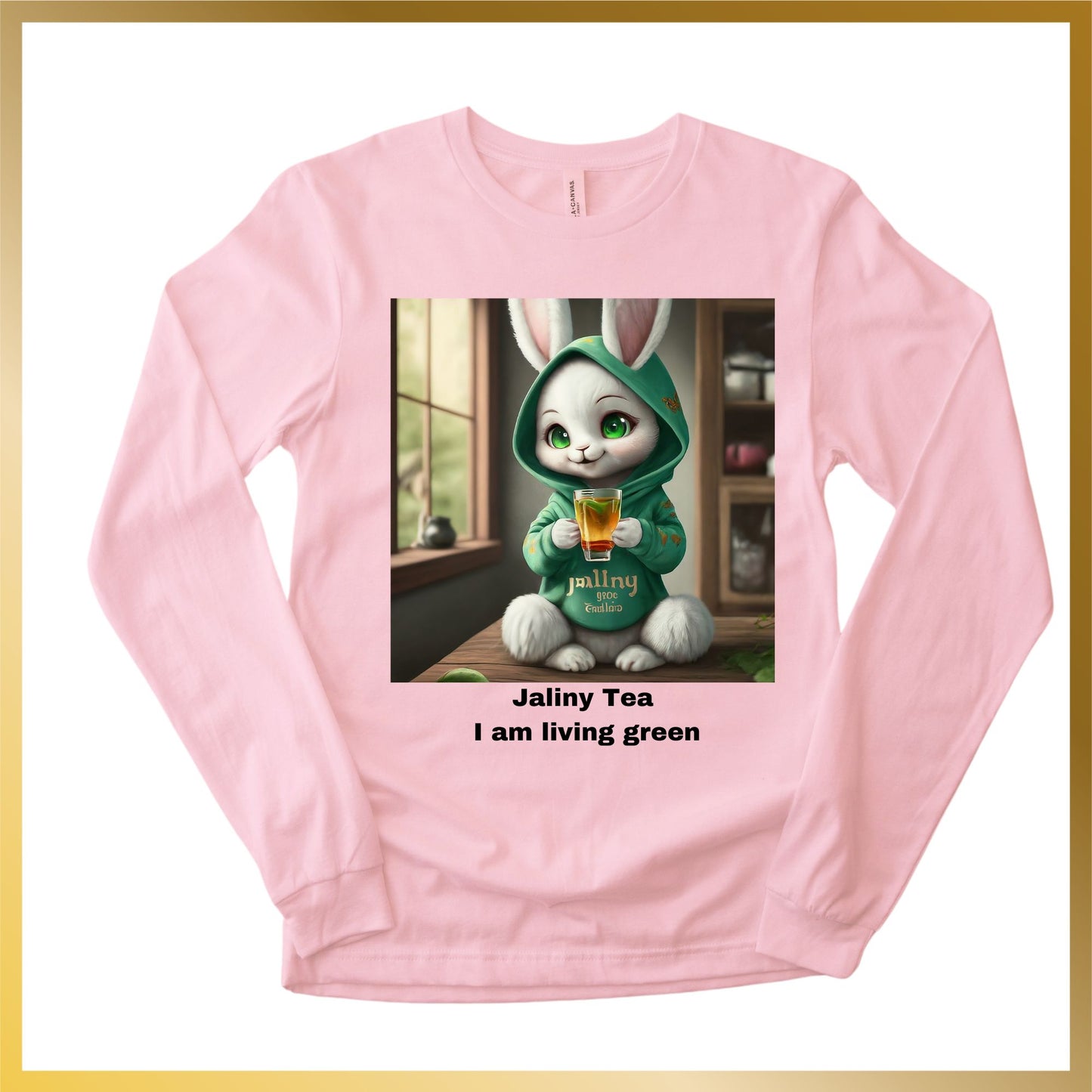 Long Sleeve Shirt of Snow White Bunny Anime Drinking Tea "I am living green"