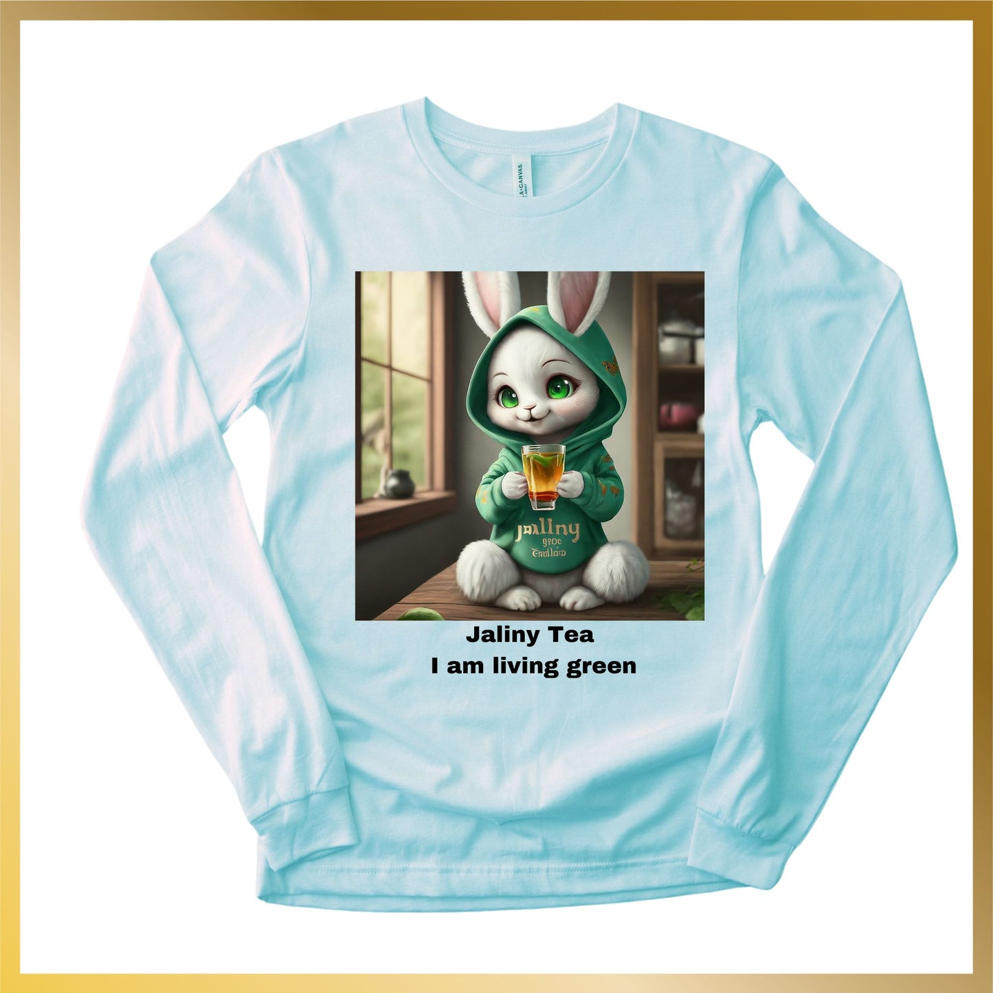 Long Sleeve Shirt of Snow White Bunny Anime Drinking Tea "I am living green"