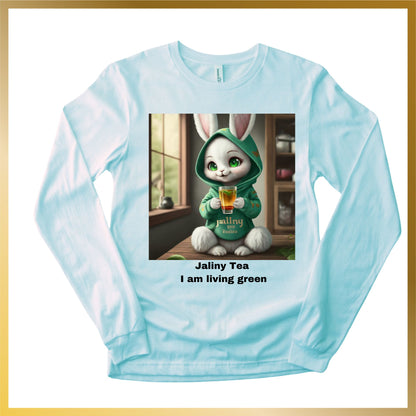 Long Sleeve Shirt of Snow White Bunny Anime Drinking Tea "I am living green"