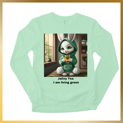 Long Sleeve Shirt of Snow White Bunny Anime Drinking Tea "I am living green"