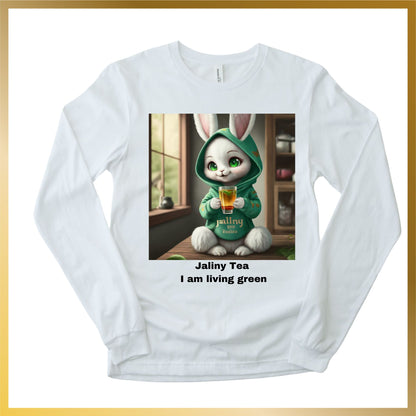 Long Sleeve Shirt of Snow White Bunny Anime Drinking Tea "I am living green"