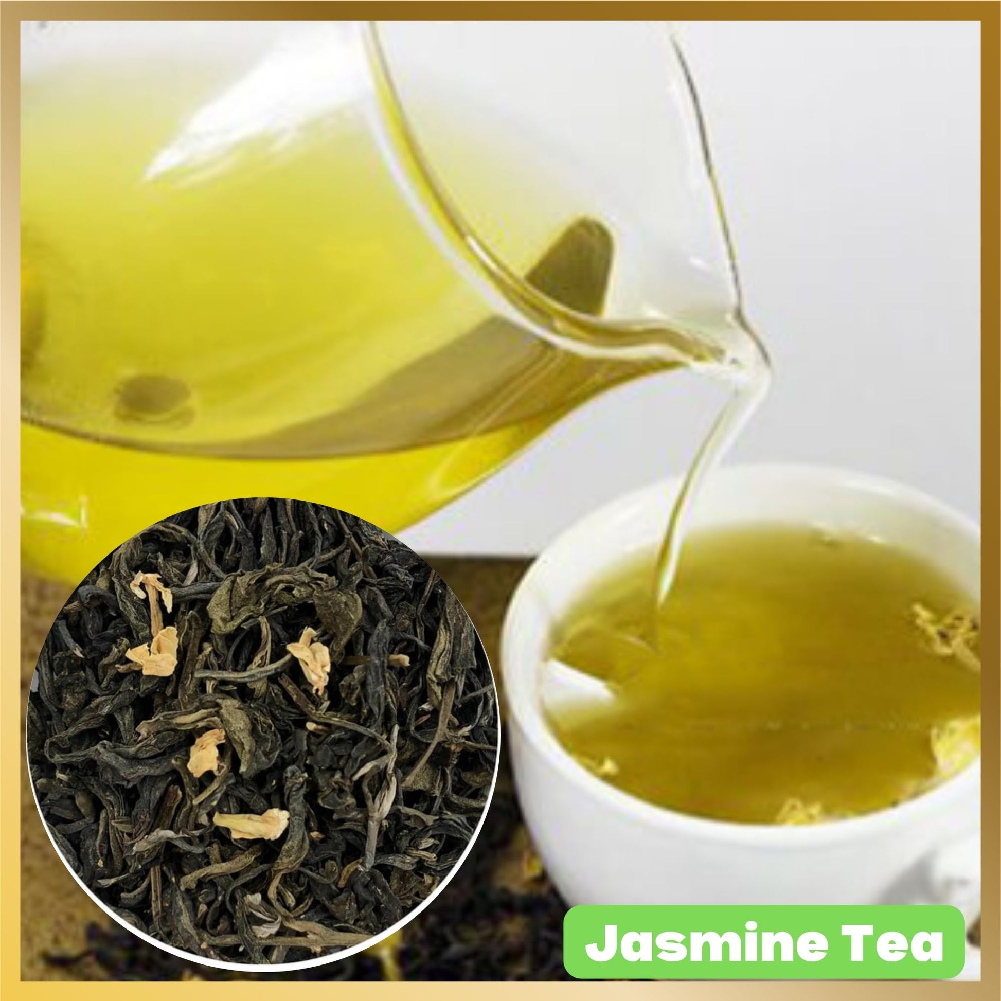 The left is a can of dried Jasmine tea and that tea pitcher and cup of Jasmine tea already steep of clear golden yellow so delicous.