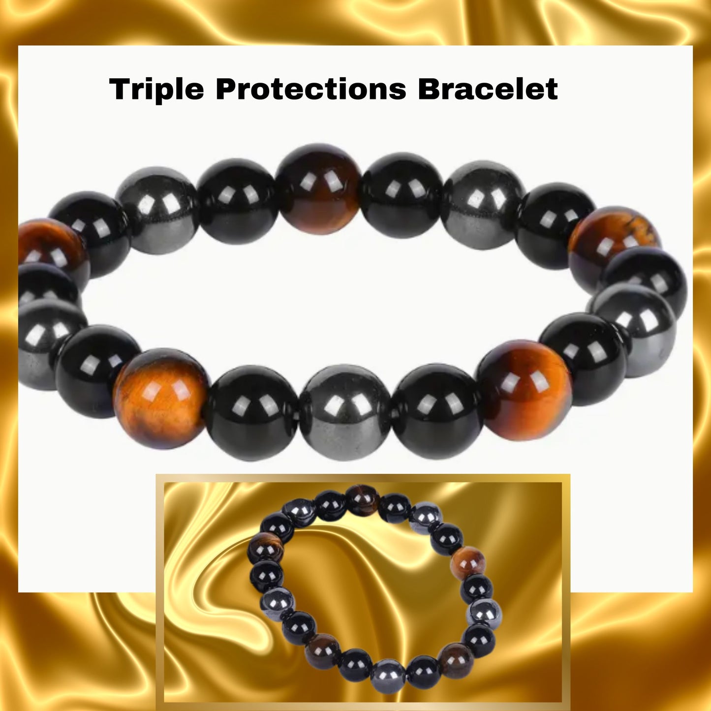 A triple protection beads elastic bracelet with diameter of 2.41 inches.